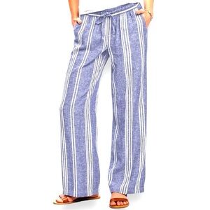 Old Navy Size L Wide Leg Navy/White Stripe Linen/Rayon Elastic/Drawstring Waist